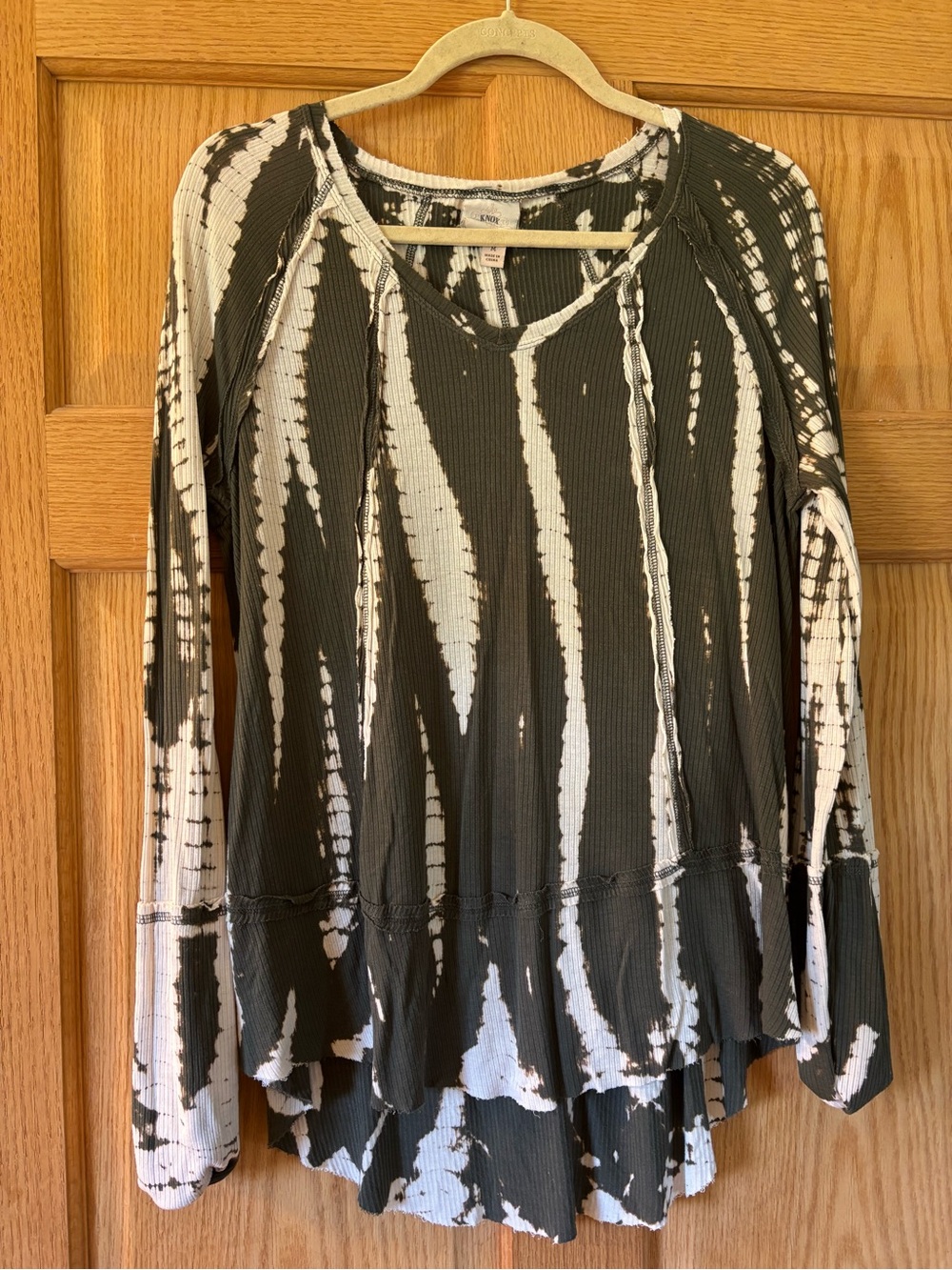 Target Black & White Tie-Dye Long Sleeve V-Neck Top